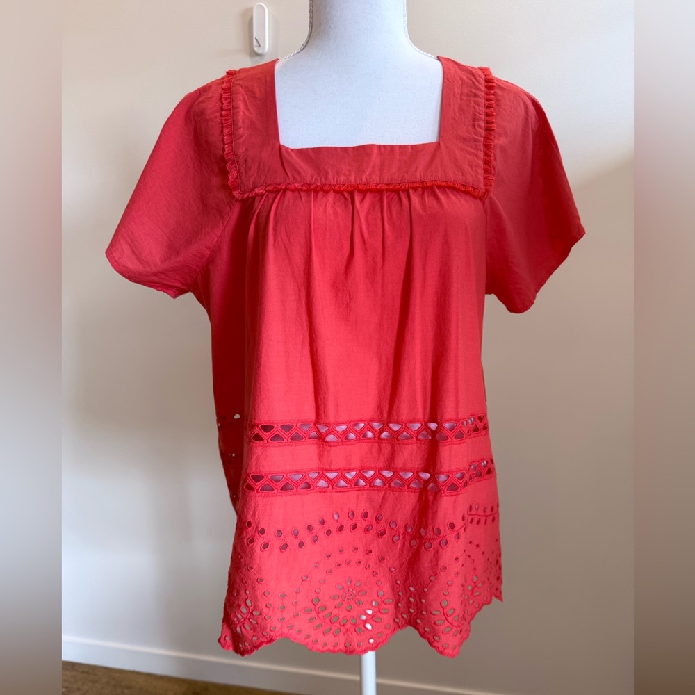 Madewell Angelica Eyelet top size Medium 100% Cotton Boho Fairy Romantic Career